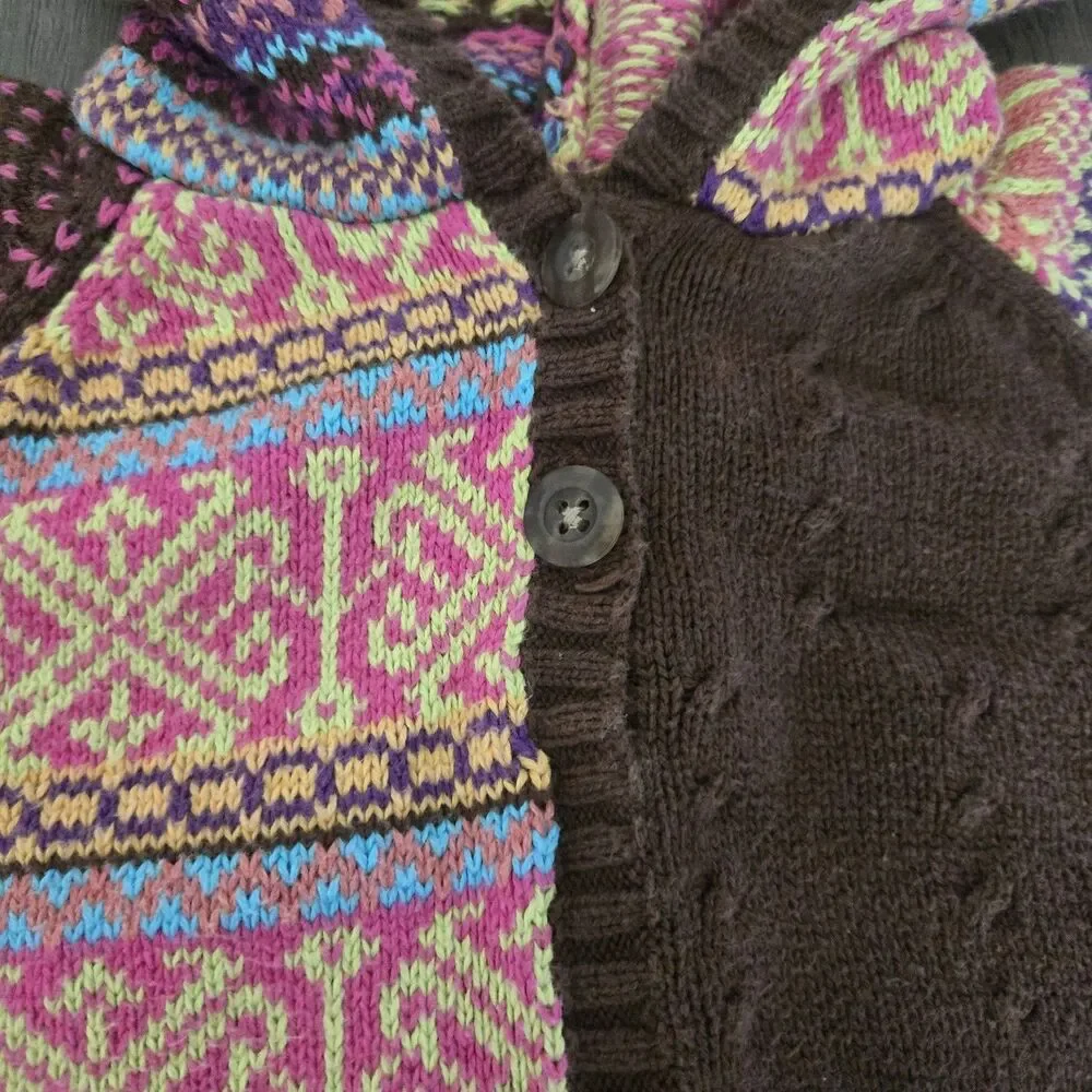 Vintage Hanna Andersson 70 6-12M Knit Romper Pixie Hood Boho Patchwork Sweater